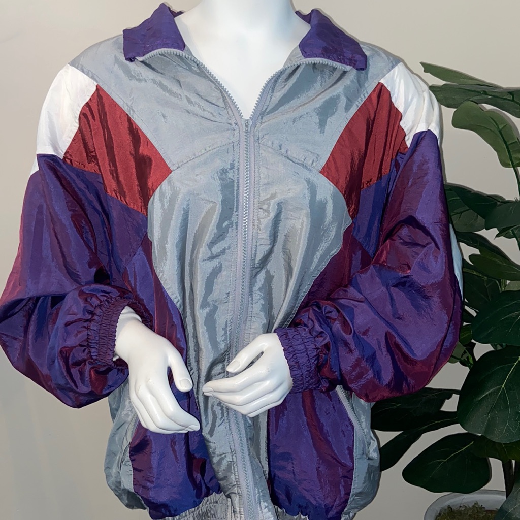 Santana 80s/ 90s Vintage Zip Up Purple Multi Color Windbreaker Jacket Size Large